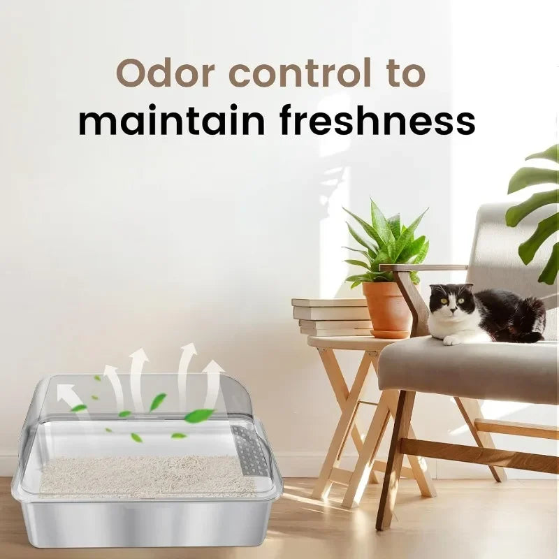 High Wall Closed Metal Litter Box Leakproof