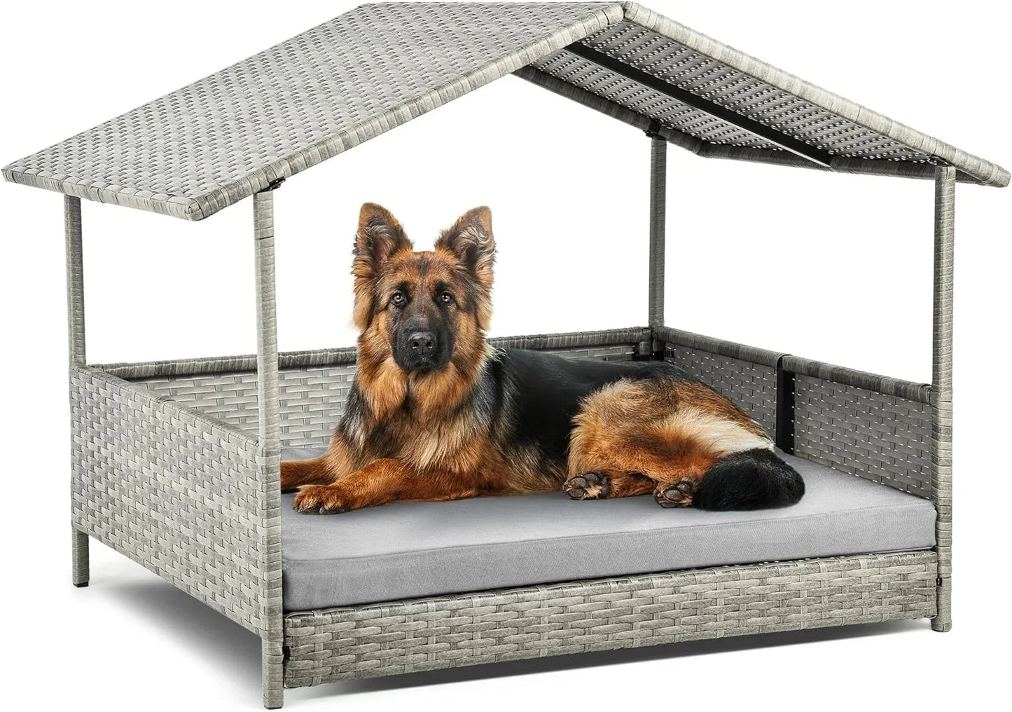 Folding large dog house outdoor plastic dog house with adjustable skylight and elevated base for small to medium sized dogs