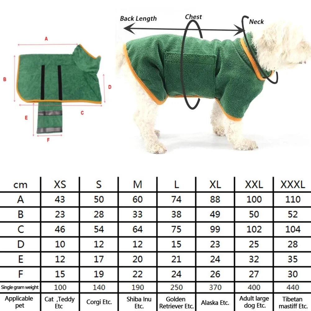 Pet Bathrobe Bath Towel Robe Absorbent Soft