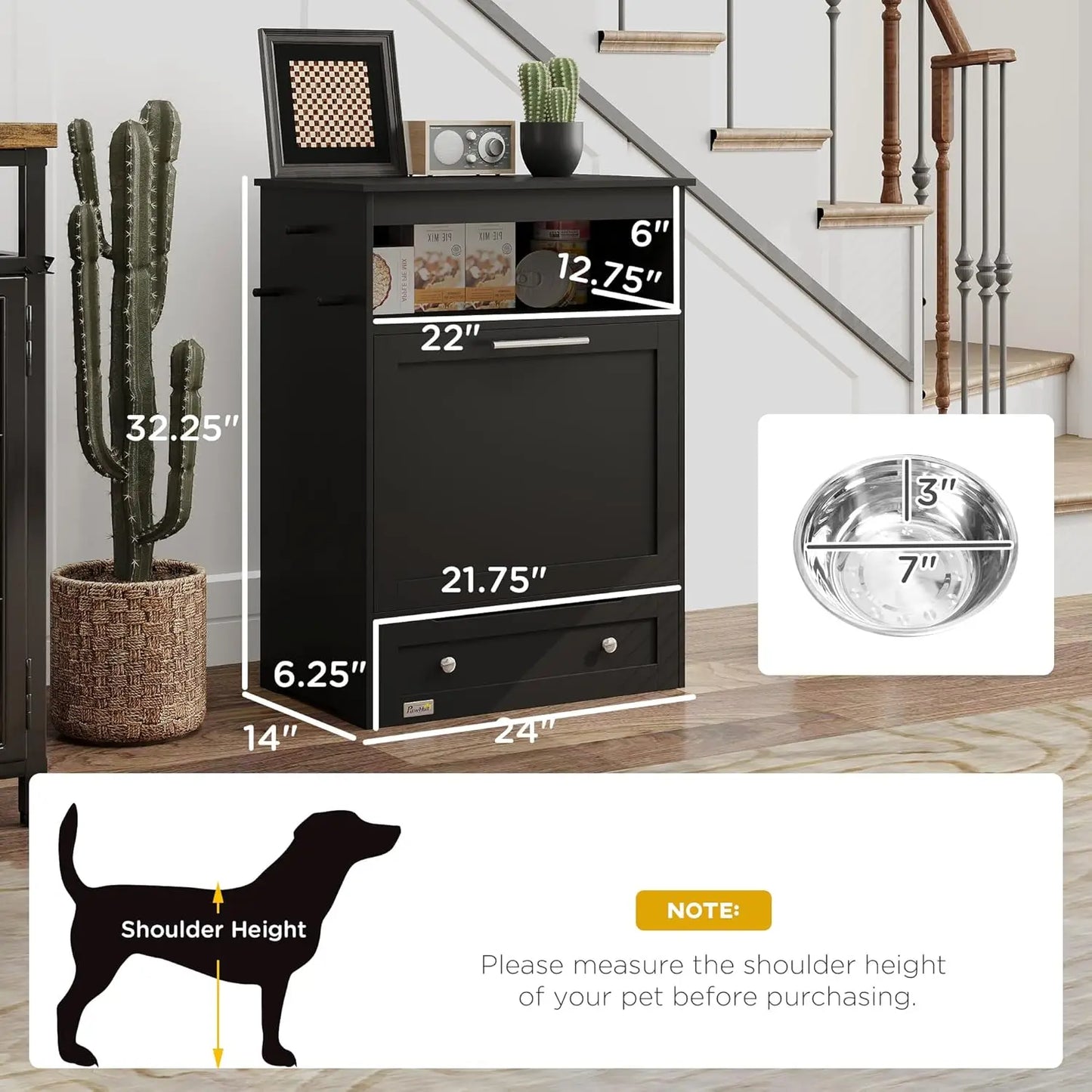 Food Storage Pet Feeder Cabinet Raised Bowls
