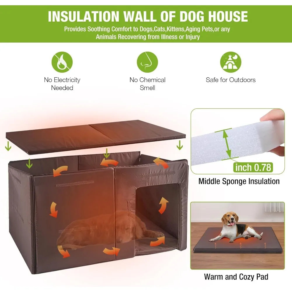 Dog House Outdoor with Strong Metal Frame Insulated Kennel for Small Medium Large Dogs Puppy Cage for Winter Weatherproof