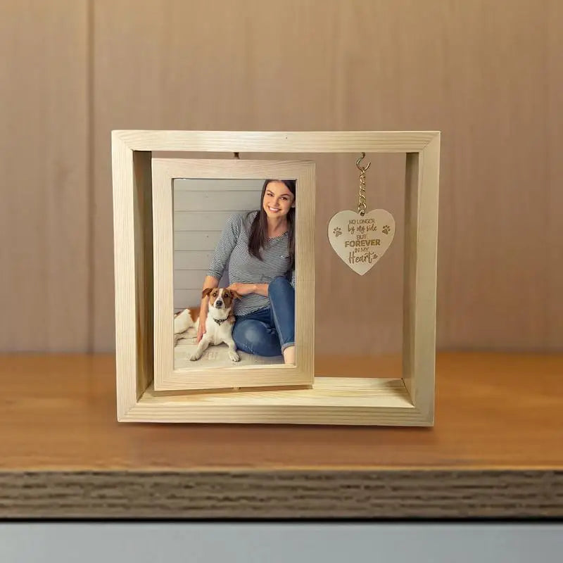 Wooden Dog Memorial Photo Frame Heart Pendant
