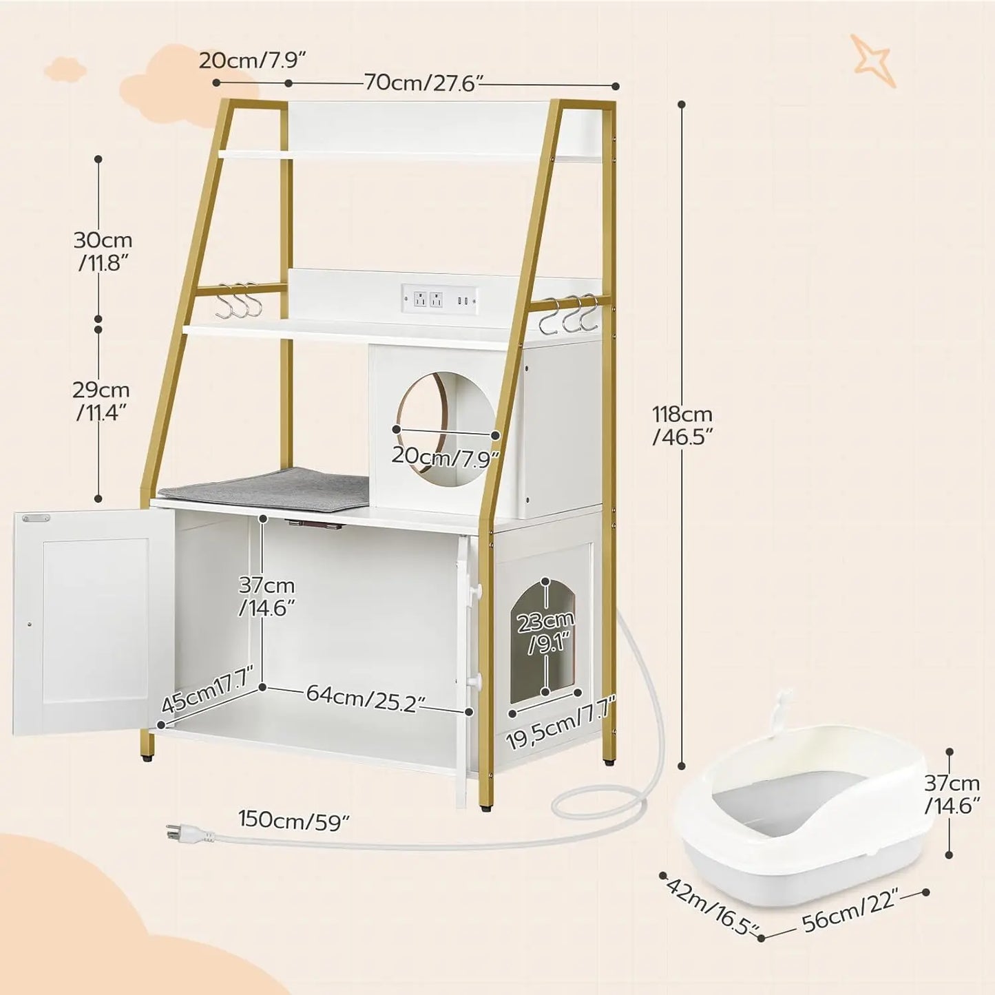 Cat Litter Box Hidden with Charging Station