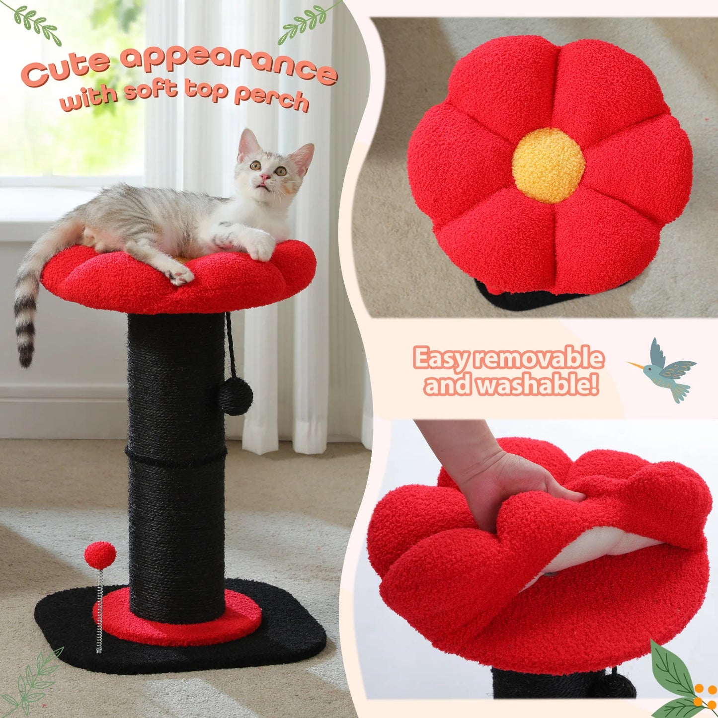 Scratching Post with Removable Flower Cat Bed