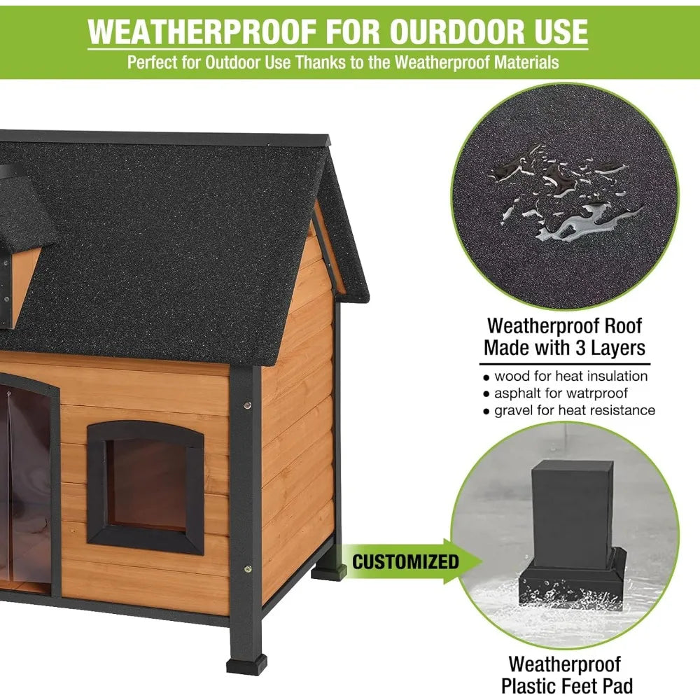 Dog House Outdoor with Strong Metal Frame Insulated Kennel for Small Medium Large Dogs Puppy Cage for Winter Weatherproof