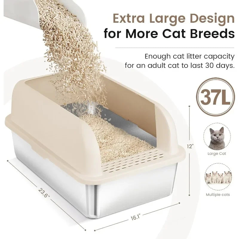 High Wall Closed Metal Litter Box Leakproof