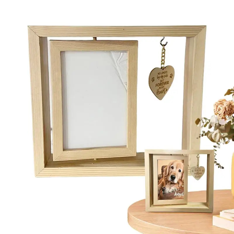 Wooden Dog Memorial Photo Frame Heart Pendant
