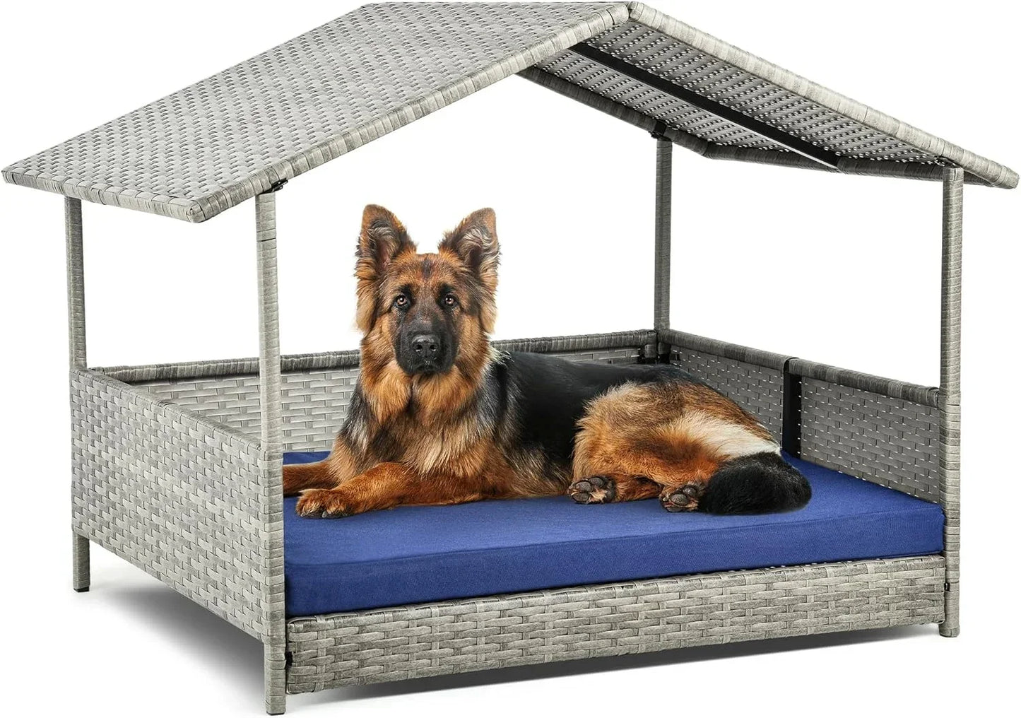 Folding large dog house outdoor plastic dog house with adjustable skylight and elevated base for small to medium sized dogs