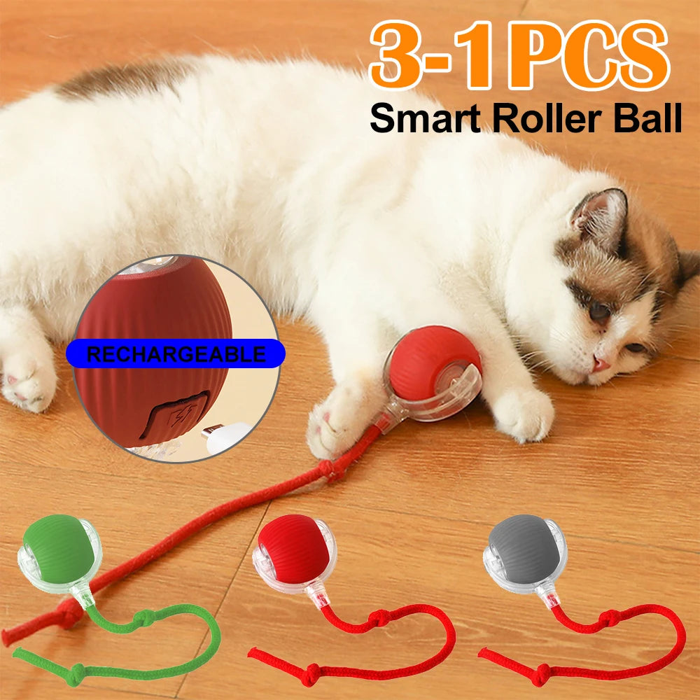 1-3PCS Interactive Cat Automatic Rolling Ball Toy