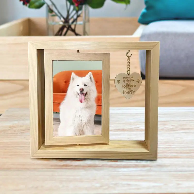 Wooden Dog Memorial Photo Frame Heart Pendant