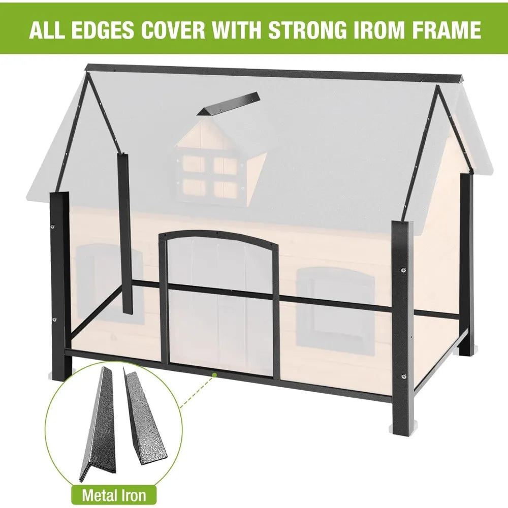 Dog House Outdoor with Strong Metal Frame Insulated Kennel for Small Medium Large Dogs Puppy Cage for Winter Weatherproof