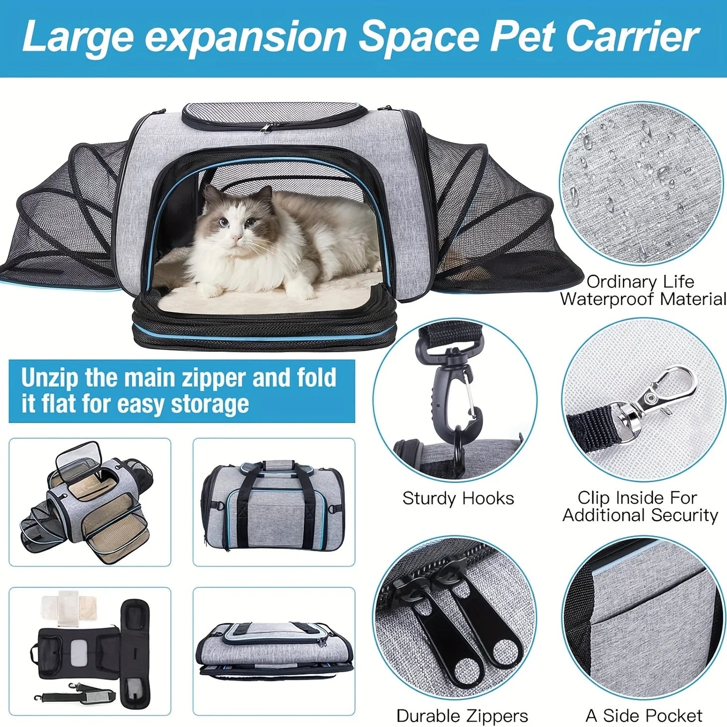 4-Way Expandable Pet Carrier, Airline Approved Foldable