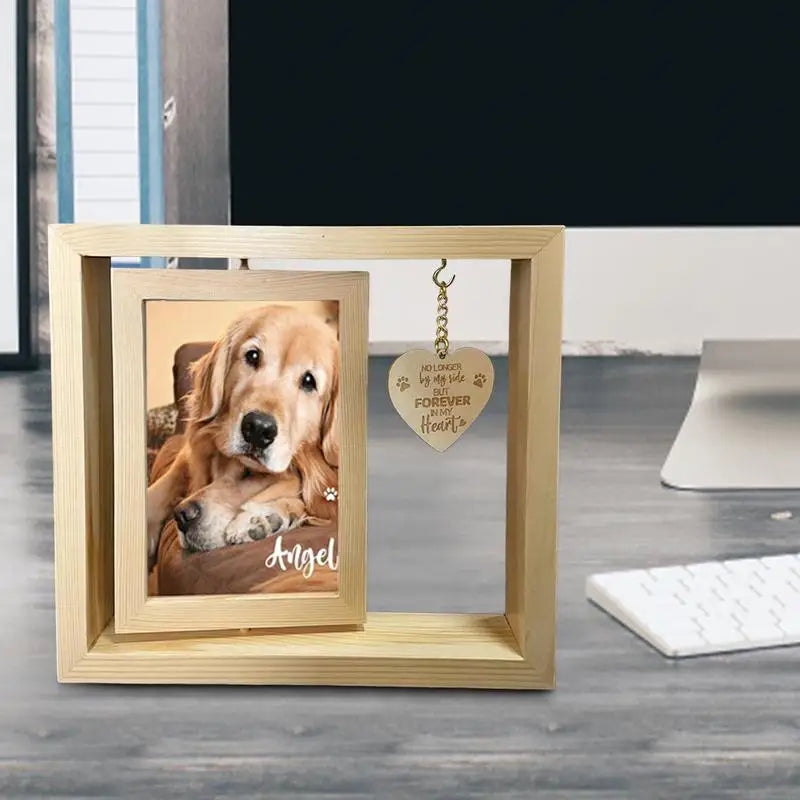 Wooden Dog Memorial Photo Frame Heart Pendant
