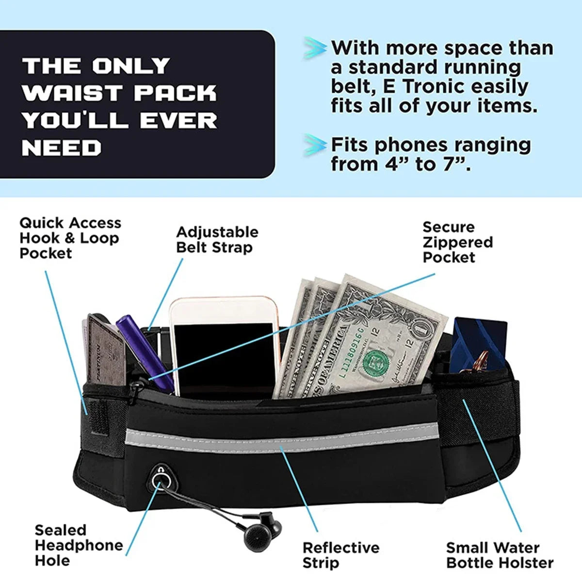 Hands Free Reflective Leash with Waist Bag