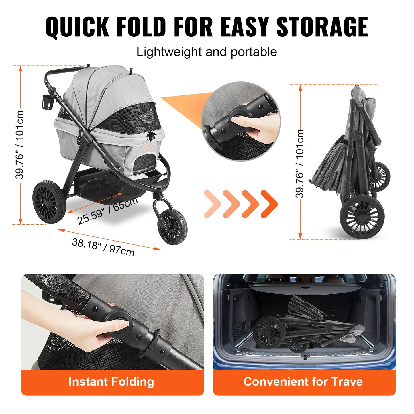 VEVOR Pet Stroller Carrier Dog Cat Lightweight