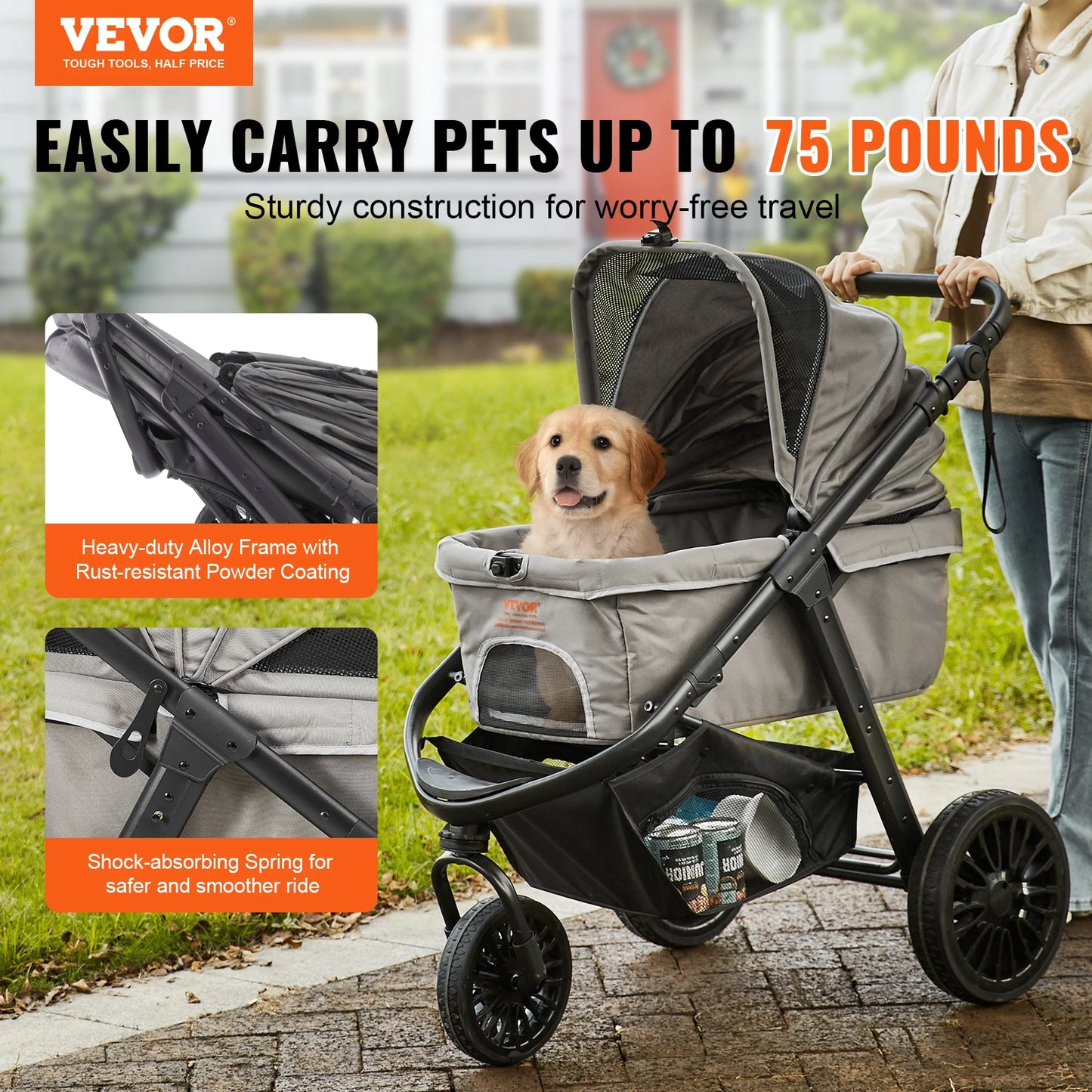 VEVOR Pet Stroller Carrier Dog Cat Lightweight