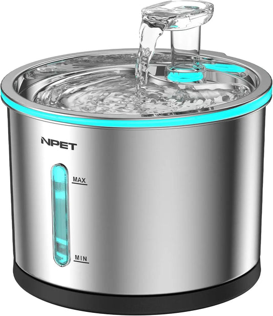 NPET Cat Water Fountain Stainless Steel, 50oz/1.5L