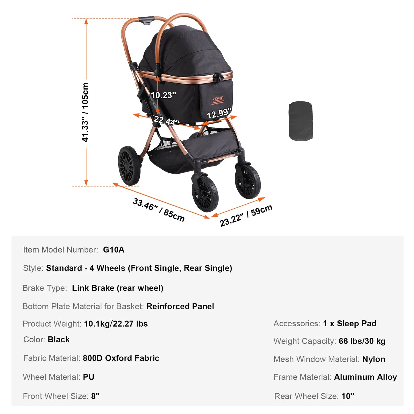 VEVOR Pet Stroller Carrier Dog Cat Lightweight